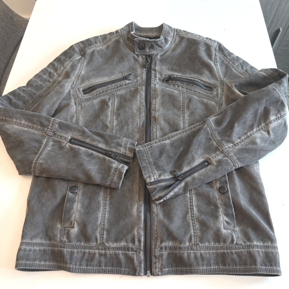 Rock & Republic Gray Faux Suede Moto Jacket Quilted Shoulder Mens Medium M